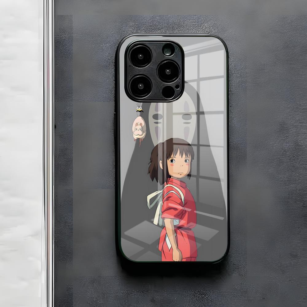 S-Spirited CARTOON A-Away Phone Case For IPhone 17 Air 16 E Pro Max 15 14 13 Mini 12 Pro 11 Max Plus Black Glass Cover