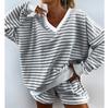 European and American style ins striped home pajamas pajama pants set women's V multi-color long-sleeved shorts casual wear