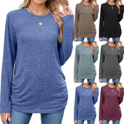 Damen-Tops, langärmlige Rundhals-Shirts, Herbstmode, lässige Business-Tunikablusen