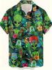 Fashionable Choice: Hawaiian Style Alien Print Short-Sleeve Polo Shirt for Men - Loose Fit, Machine Washable Fabric, Perfect for Summer Vacations And