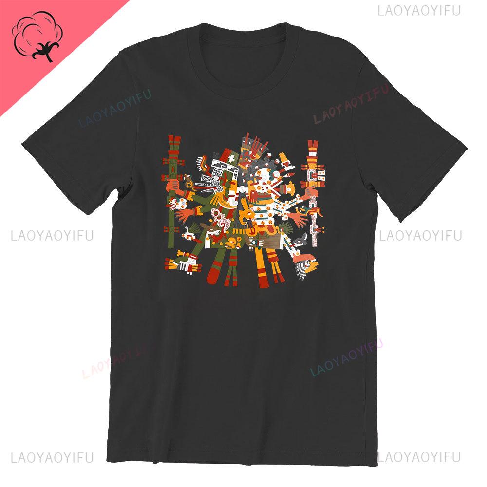 Tlaloc Quetzalcoatl Aztéčtí Bohové Starověcí Bohové Mexické Tričko Pánské Aztécké Tričko Aztécký Potisk Trička z Mexika Mexické Oblečení Muži