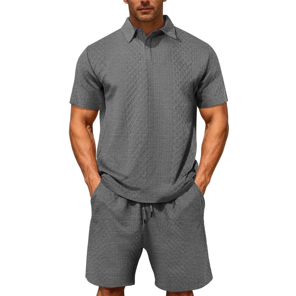 Men's New Casual Sports Thin Lapel Shirt Short Sleeve Set