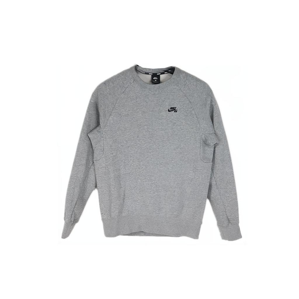 Nike Logo Embroidered Round Neck Raglan Sleeve Fleece Pullover Sweatshirt Men Sweatshirt Gray AQ9564-063