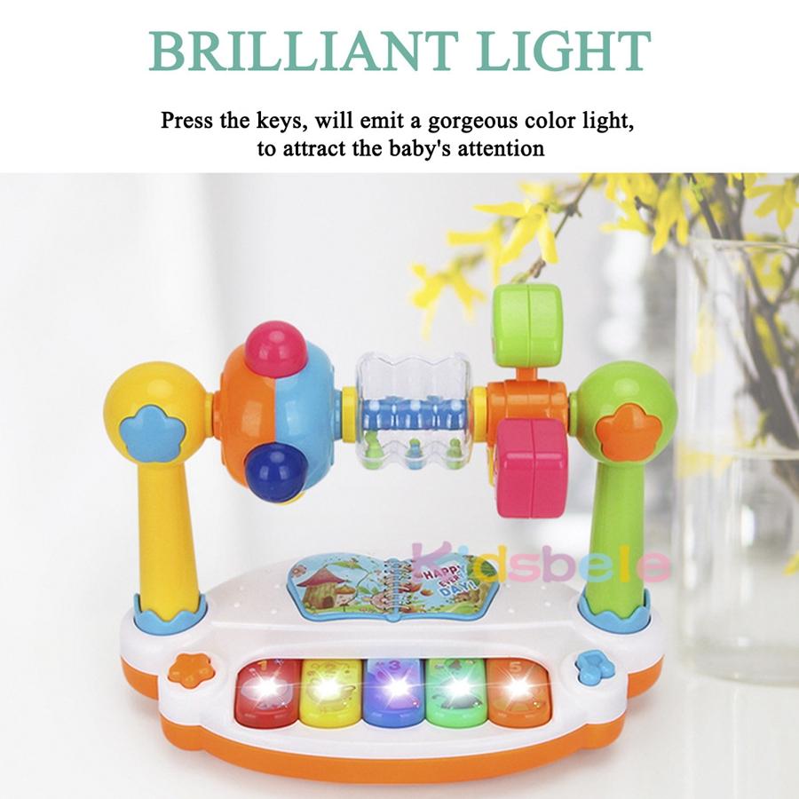 Multifunction Baby Music Toy, Piano Keyboard + Rattle + Rotating Drum, Educational Toy For Infant & Toddler
