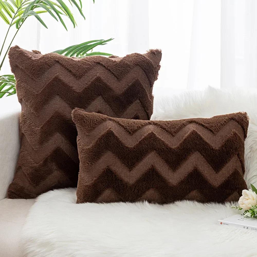 

Wave Pattern Design Luxey Pillowcase 18inch Solid Color Plush Cushion Cover Soft Breathable Pillow Case Living Room Sofa Bed Home Decor High Quality 45x45cm