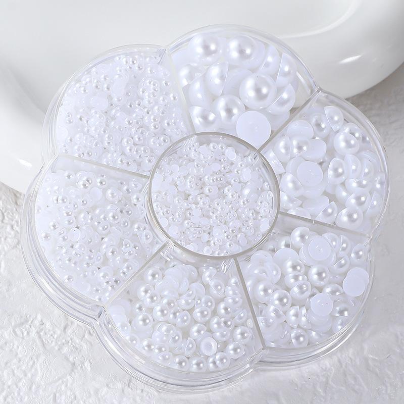 2000Pcs/Box Faux Pearl Nail Art Decoration Half Round Beads Nail Diy Jewelry Different Sizes Nail Charms Nail Art Supplies