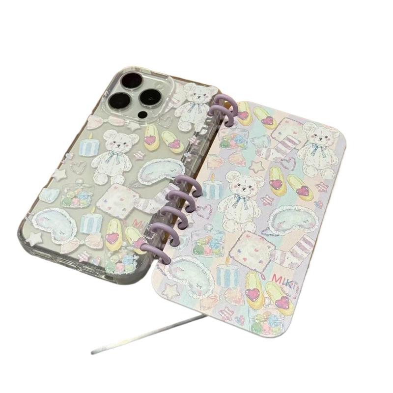 Cute Bear Doll Book Case for Apple 16 Promax Mobile Phone Case for IPhone 15 Laptop Protective Cover