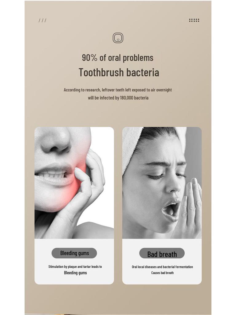 Portable UVC Toothbrush Sterilizer with USB Charging for Two