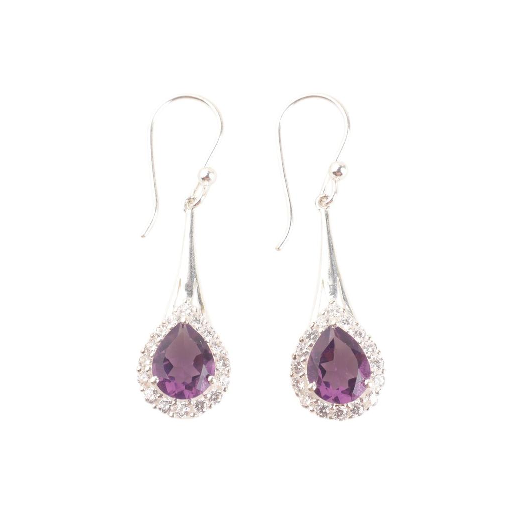 Natürlicher Amethyst Edelstein 925 Sterlingsilber Zirkonia Hochzeitsohrringe 1,86" Für Sie CZE-7-6