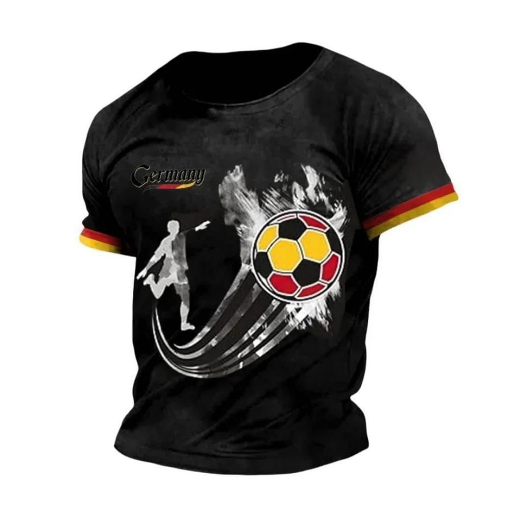 Men's Short Sleeve Crew Neck T Shirt with Soccer Player Print Germany Themed Casual Top for Sports and Daily Wear