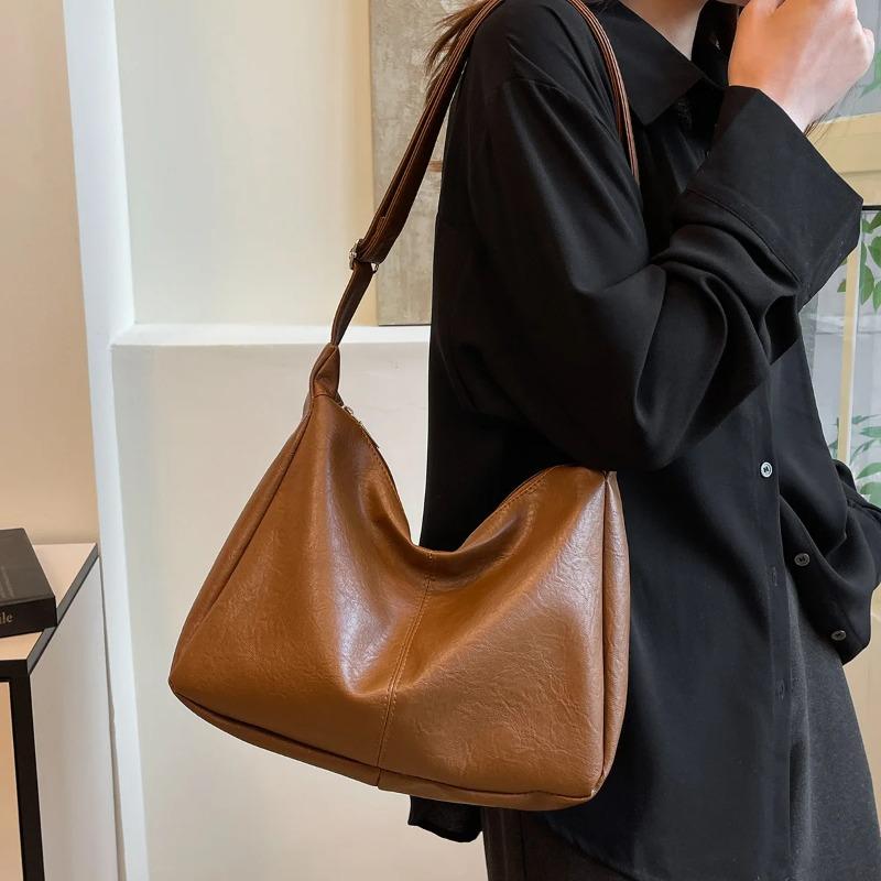 Retro PU Leather Crossbody Bag, Women's Fashiable Commuting Casual Tote Bag, Large Capacity Versatile Handbag Shoulder Bag