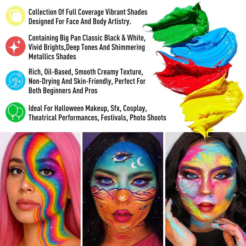 Paleta farb do malowania twarzy i ciała Athena, 20 kolorów, duża, czarno-biała, profesjonalna, do tatuaży błyskowych, Halloween, SFX, imprezowa, artystyczna, kostiumowa, festiwalowa, sceniczna, cosplay