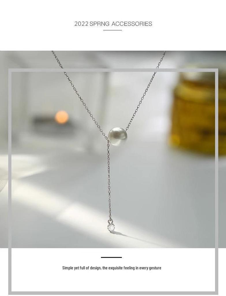 Sterling Silver 925 Sika Pearl Tassel Necklace - Elegant Women's High-End Clavicle Chain