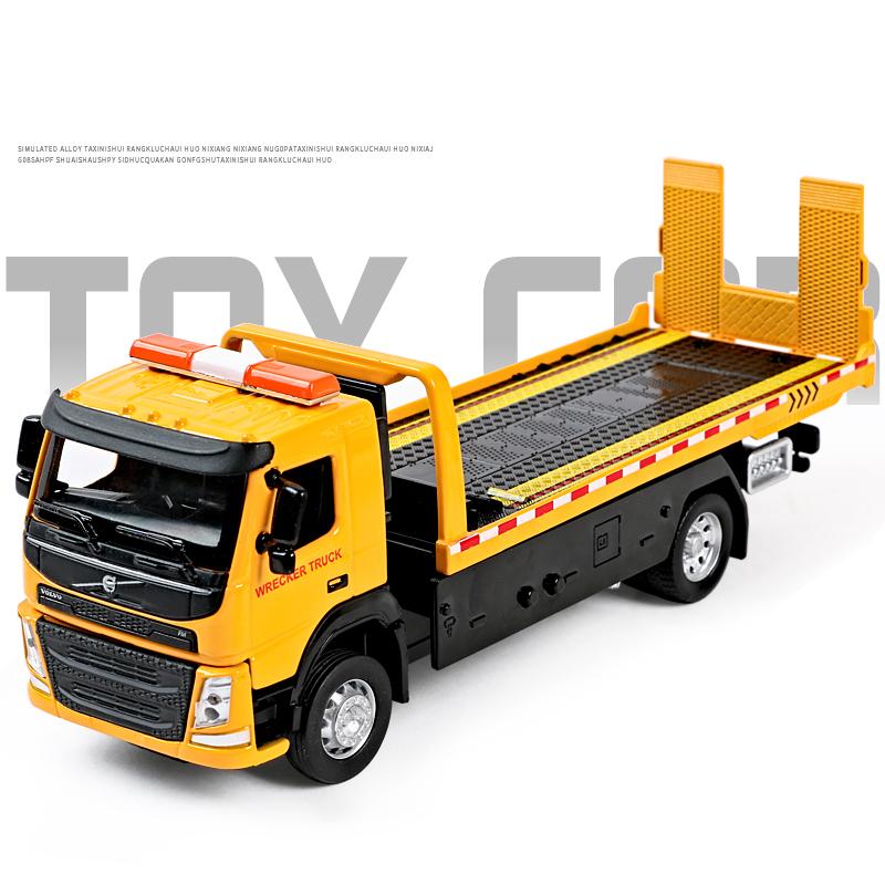 1/50 Schaal VOLVO VAN Type Legering Aanhangwagen Model Simulatie Metalen Autotransporter Sleepwagen Pull Back Geluid en Licht Speelgoedvrachtwagen
