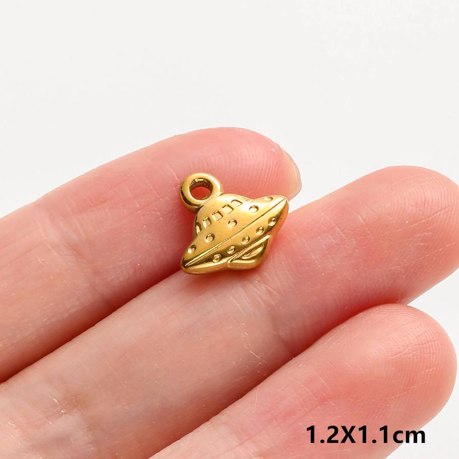 6Pcslot Real Gold Plated Space Alien Pendants Astronaut Sun Moon Star Charm Stainless Steel Charms For Jewelry Making Supplies