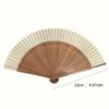 1pc Retro Bamboo Folding Fan, Portable Summer Handheld Fan, Heart-shaped Origami Fan with Wooden Frame and White Paper Blades.