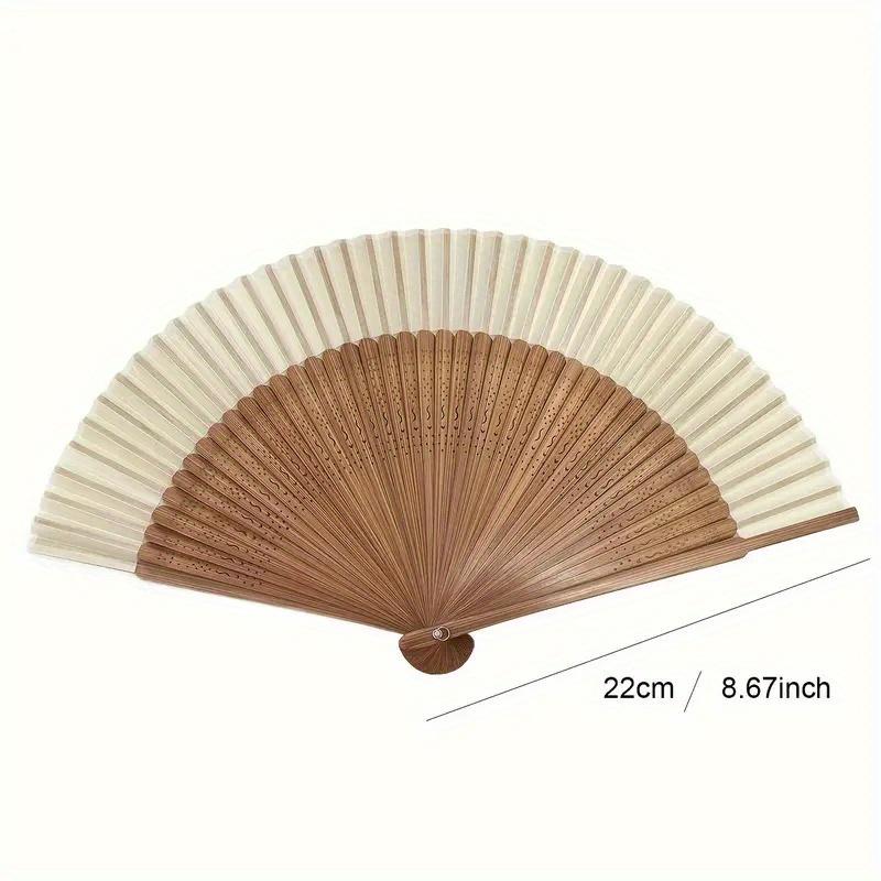 1pc Retro Bamboo Folding Fan, Portable Summer Handheld Fan, Heart-shaped Origami Fan with Wooden Frame and White Paper Blades.