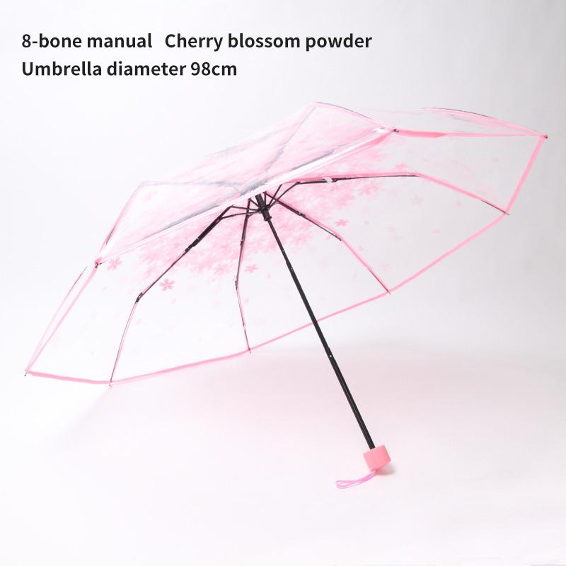 

Прозрачный складной зонт, милый, мини, свежий, простой, серия Sen, тройной, прозрачный зонт с изображением цветущей вишни