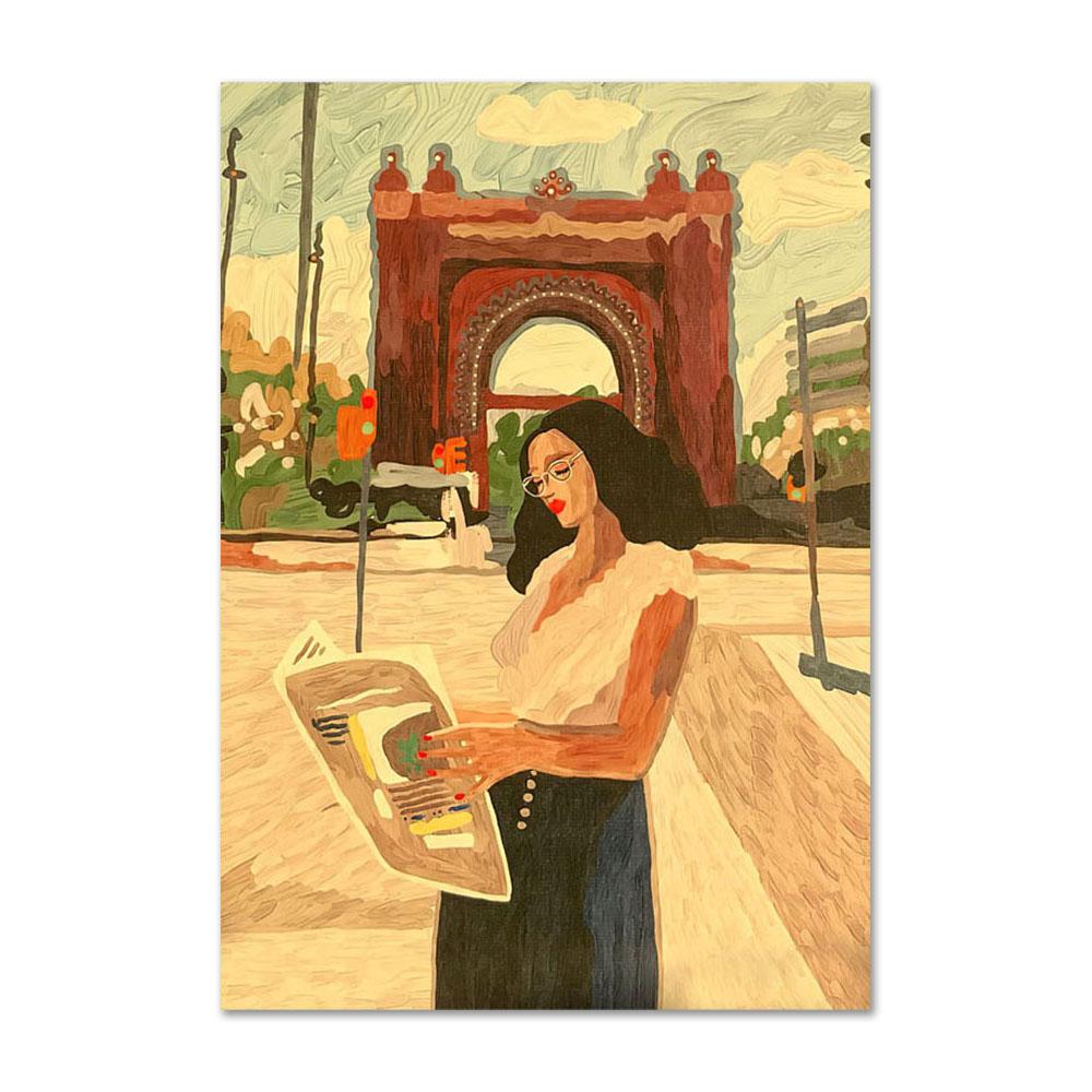 Vintage Fashion Girl Portrait Posters and Prints Paris Flower Wall Art Canvas Painting Wall Pictures for Living Room Decor Art