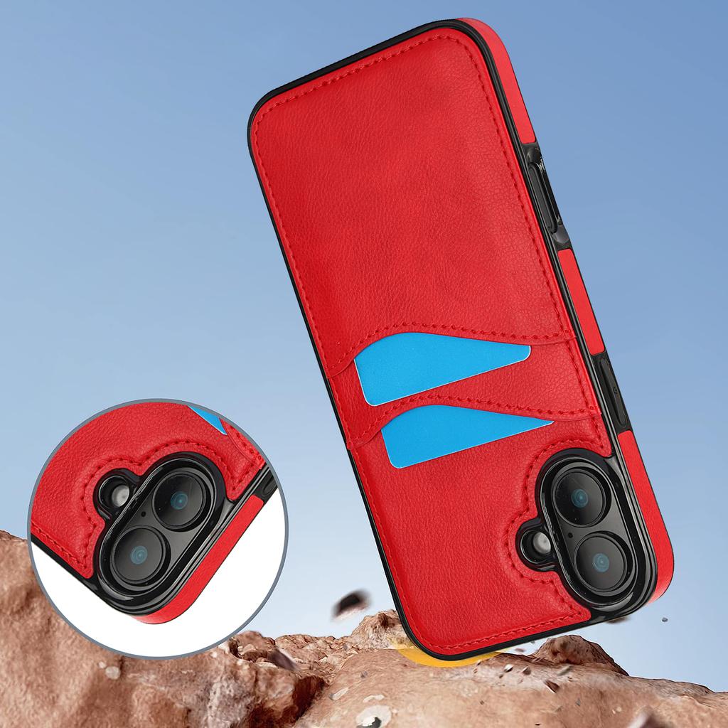 For iPhone 16 Case Card Slot Slim-Fit PU+TPU Mobile Cover