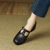 2026 Lente Nieuwe Dames Schoenen Bruine T-band Leer Schoenen Dames Pumps Dames Hoge Hak Schoenen Ronde Neus Retro Schoenen Vrouw Casual