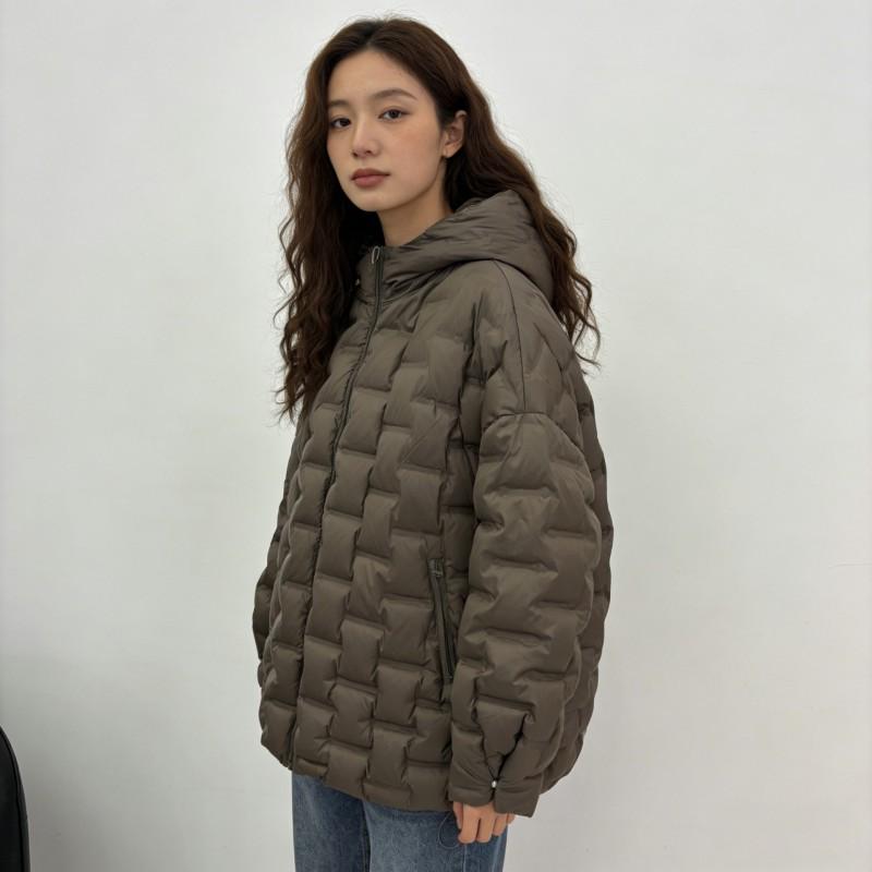 Womens Lightweight Puffer Coat With Hooded Design Quilted Square Warm Duck Down Fill Winter Daily Wear