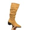 Pointed toe high heels khaki stacked boots boots women's shoes 2025 new spring, autumn and winter skinny long knight boots