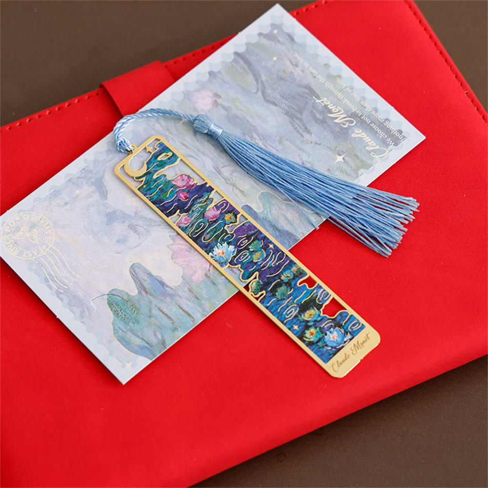 Van Gogh Oil Painting Style Bookmark Vintage Metal Book Page Book Decoration Tassels Bookmarks Student Office Supplies