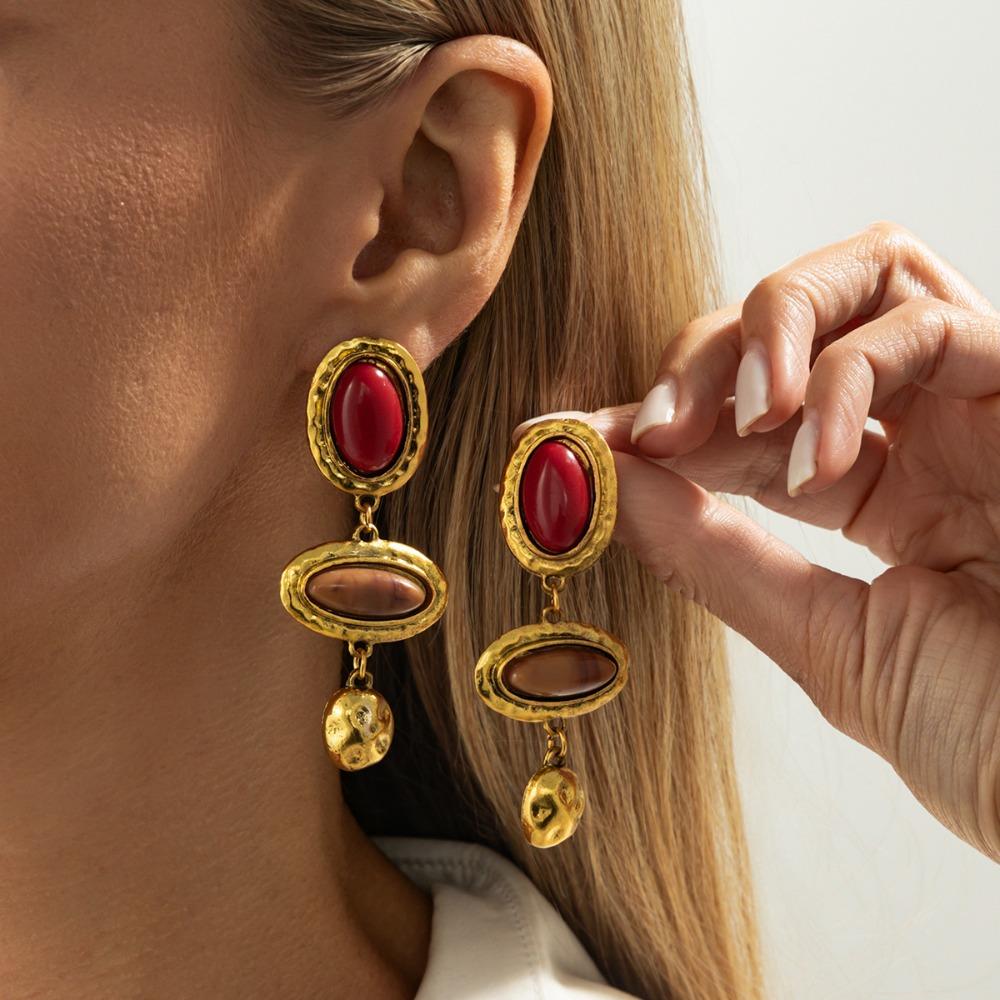 Bohemian Retro Geometric Resin Imitation Flower Sunflower Dangle Earrings for Women Exaggerated Fashion Party Jewelry Accessory