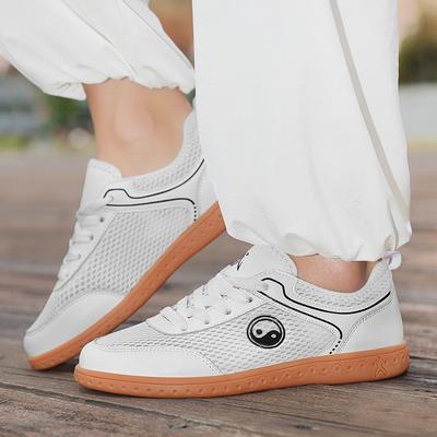 Buty Tai Chi wiosna i lato oddychająca siatka buty do ćwiczeń prawdziwa skóra ścięgno wołowe miękka podeszwa męskie buty do sztuk walki buty Kung Fu
