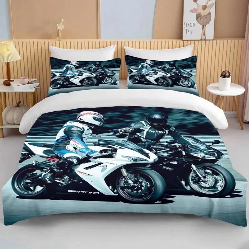 3D Motorcycle Bedding Set Print Cars Duvet Cover With Pillowcase Motocross Bedspread Boys Boys Bed Set King Size Home Textiles