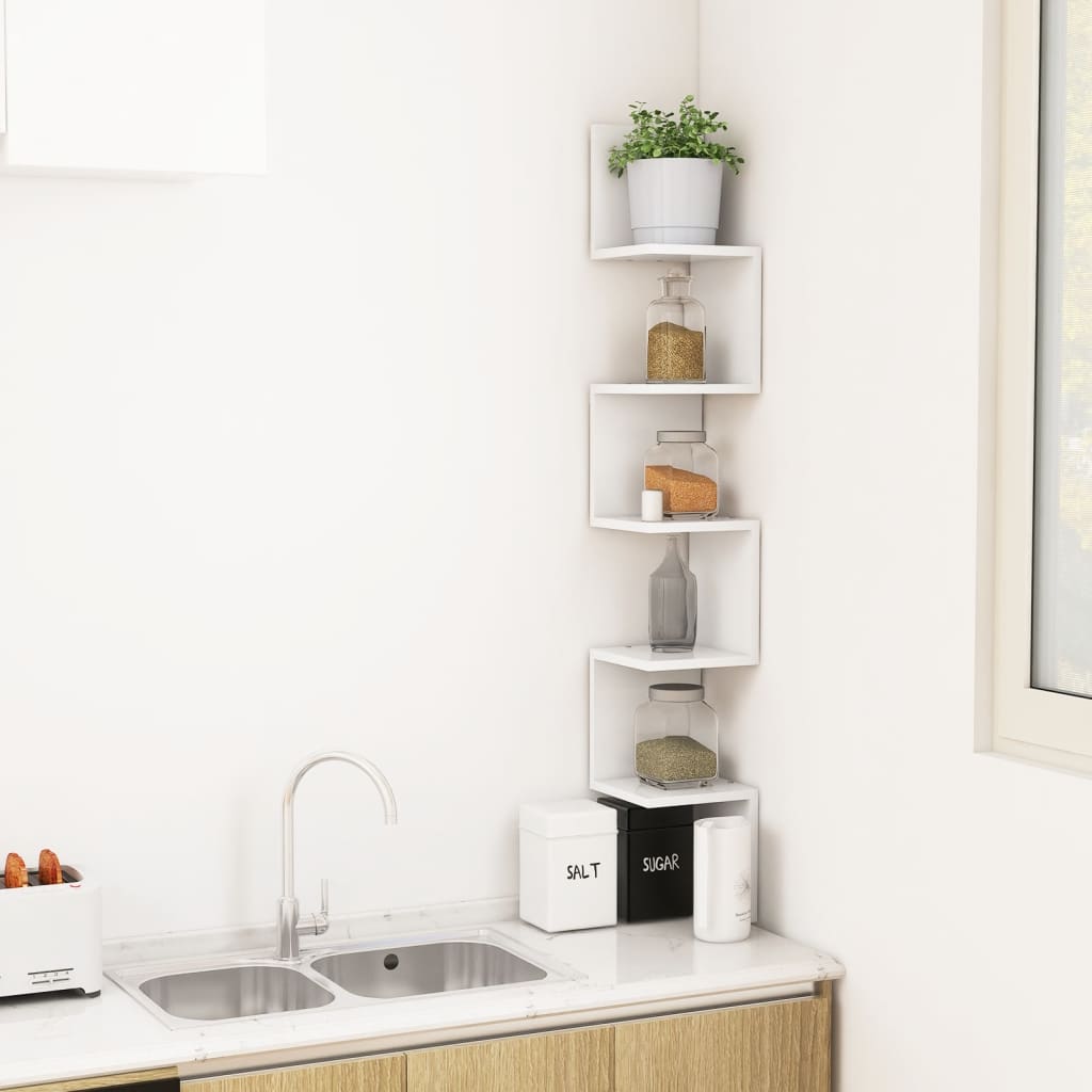 Vidaxl Corner Wall Shelf, White, 20X20X127.5 Cm