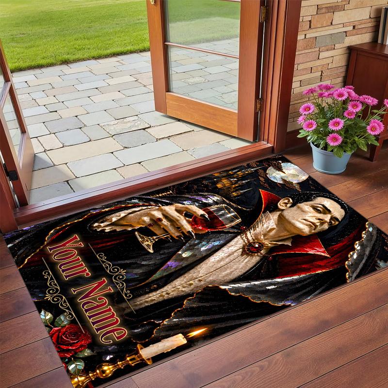 Crystal Velvet Rug Custom Name Text, Soft Non Slip Floor Mat Home DecorDracula