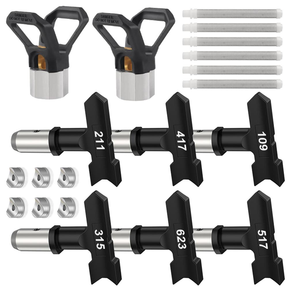 14Pcs Airless Paint Sprayer Tips Set 6 Reversible Spray Paint Nozzles 6 Airless Spray Gun Filters 2 Nozzle Tip Guards