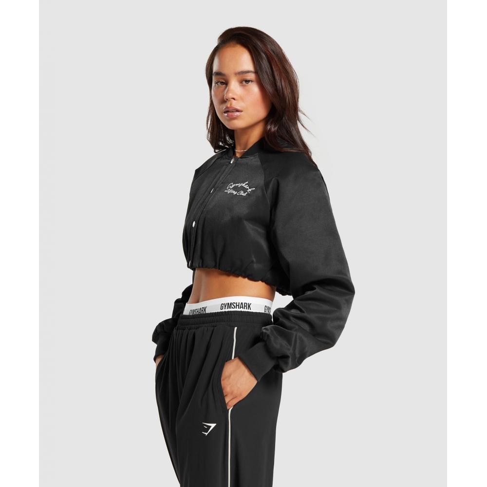 Gymshark Cropped Bomber Jacket Black B7a3e Bb2j