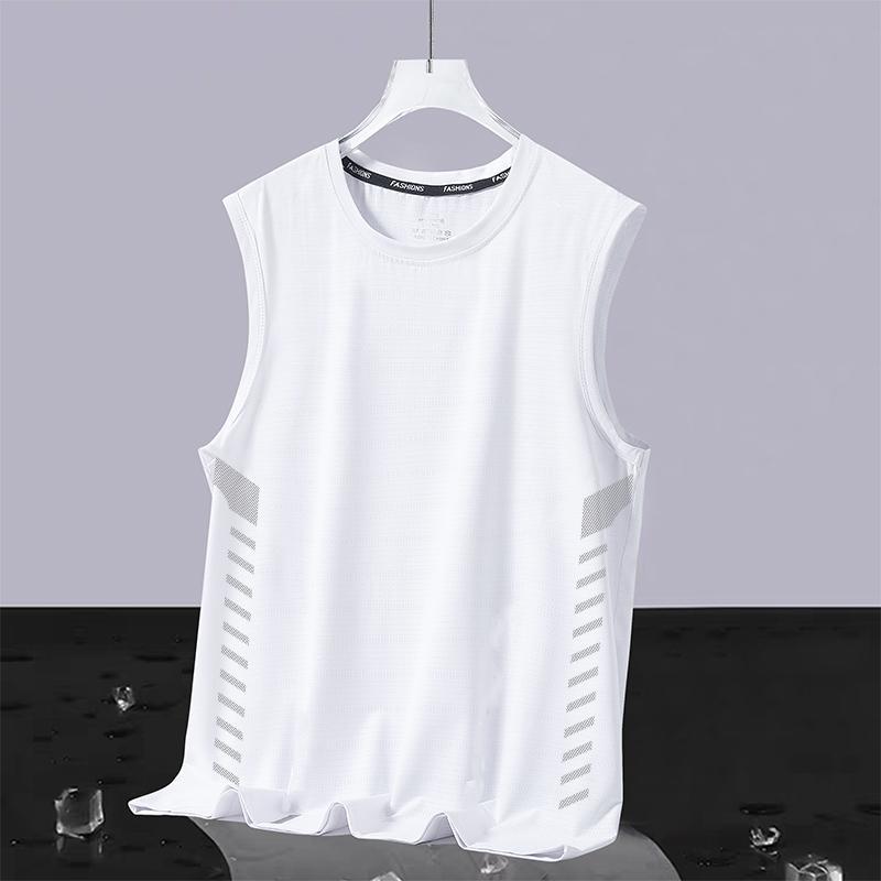Men's Plus Size Ice Silk Sleeveless Quick-Dry Crew Neck Tank Top - Casual Loose Summer Sportswear