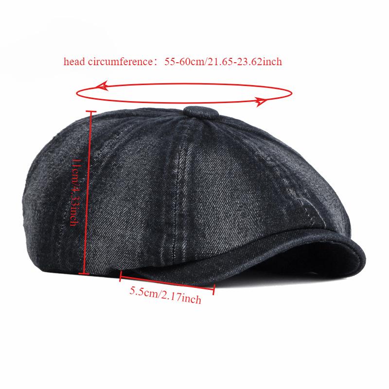 New Washed Denim Octagonal Hat for Women Big Size 60cm British Beret Artistic Ducktongue Painter Hat Retro Newsboy Cap for Men