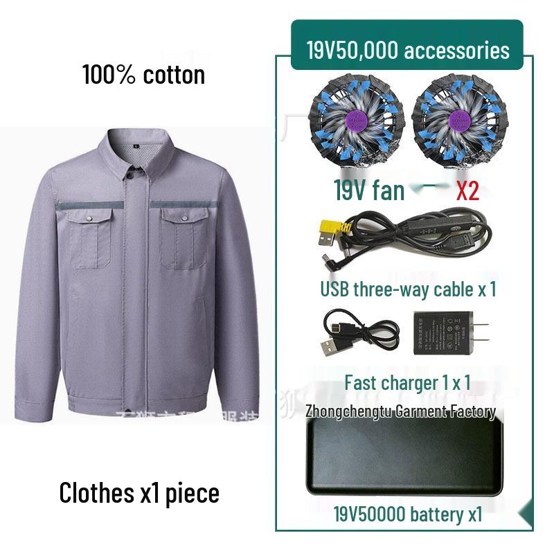 "Men's and Women's Summer Cooling Workwear with Fan, Pure Cotton"