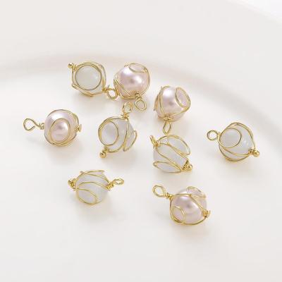 1pc Handmade 10mm Cats Eye Beads Charm with Brass Wire Pendant for Earring Necklace Jewelry Making