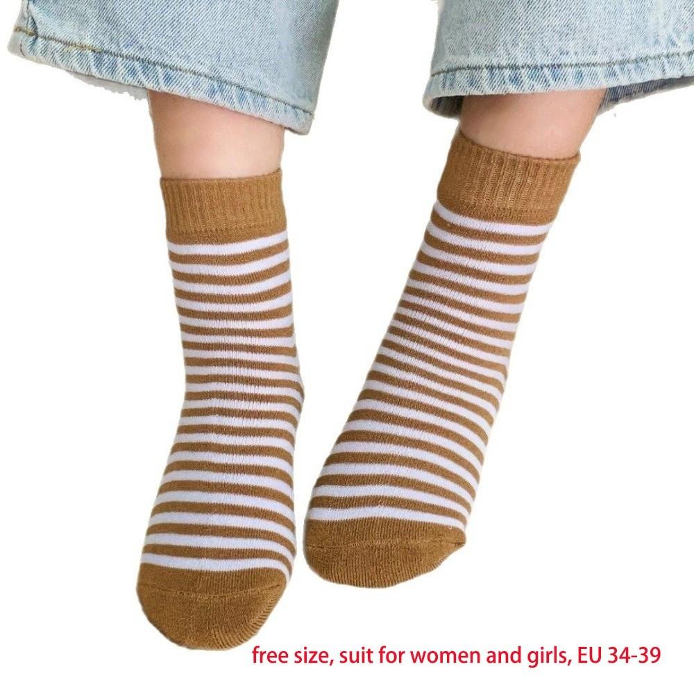 Thermal Fleece Lined Thick Crew Socks Striped Pattern Fleece Lined Socks  Cold Weather