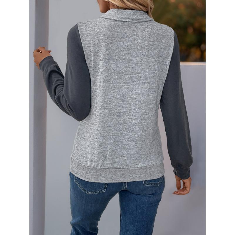 YYFS Women's Fashion Casual Spring Autumn Colour Block Print Long Sleeve POLO Neck Blouses & Shirts