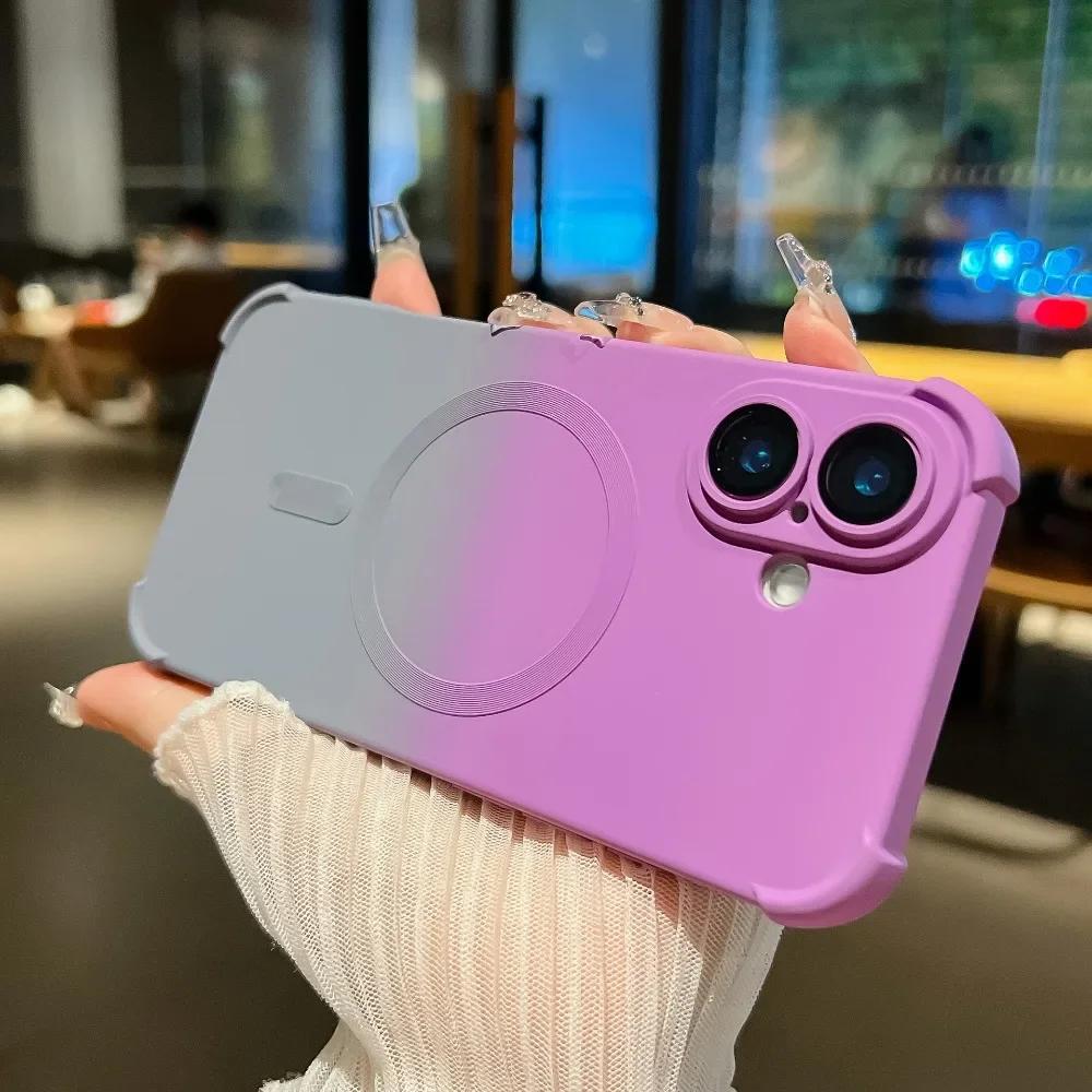 Gradient Color Shockproof For Magsafe Magnetic Phone Case with Camera Lens Protector for iPhone 16 Pro Max 15 14 Plus 13 12