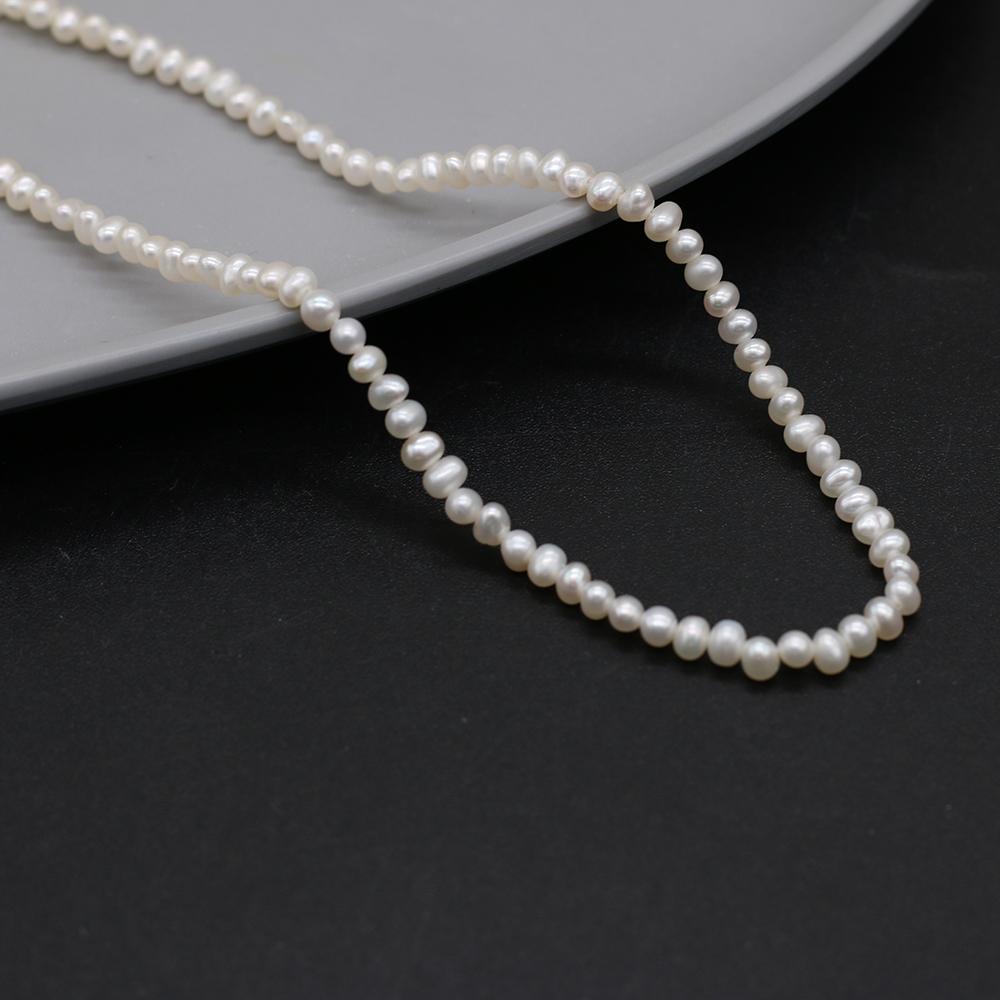 1String, White Near Round Pearl 3-3.5mm, Fashion Women Natural Freshwater Pearl Beads for Jewelry Making DIY Crafts, Luxury Bulk Gifts 36cm