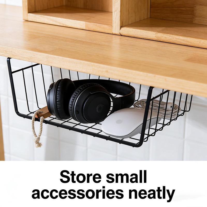No-drill Closet Storage Basket Under Desk Books Snack Storage Rack Multipurpose Detachable Kitchen Bathroom Hanging Mesh Baskets