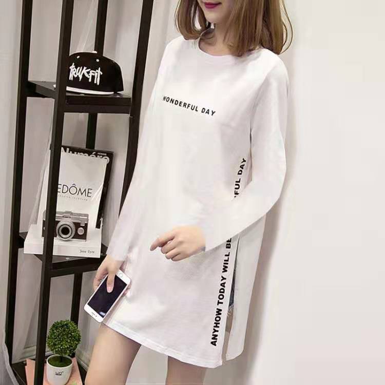 T-shirt Lunghe Stampate Estive Donna Larghe Spacco Top Femme T-shirt Manica Corta Maglietta da Donna