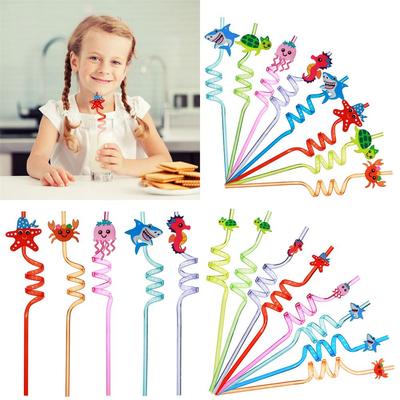 8pcs Birthday Kids Gifts Party Decorations Reusable Plastic Straws Ocean Animal Drinking Straws