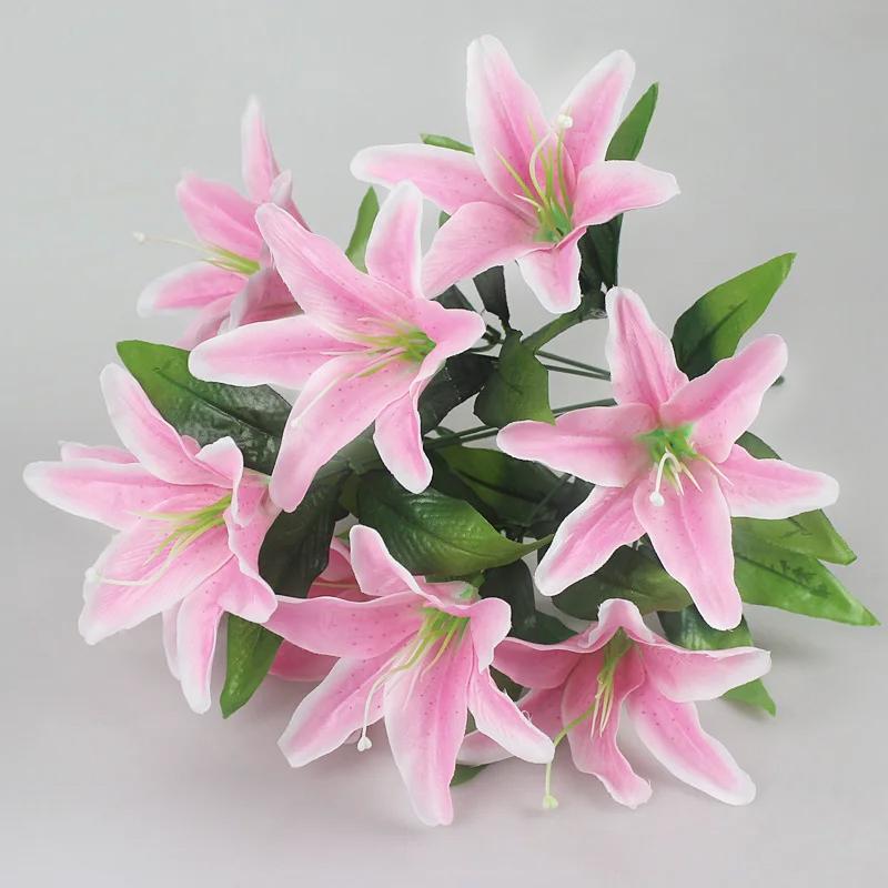 10 Heads Artificial Lily Flowers European Multi Color Bridal Fake Flower Bouquet Wedding Home Party Decoration Flowers