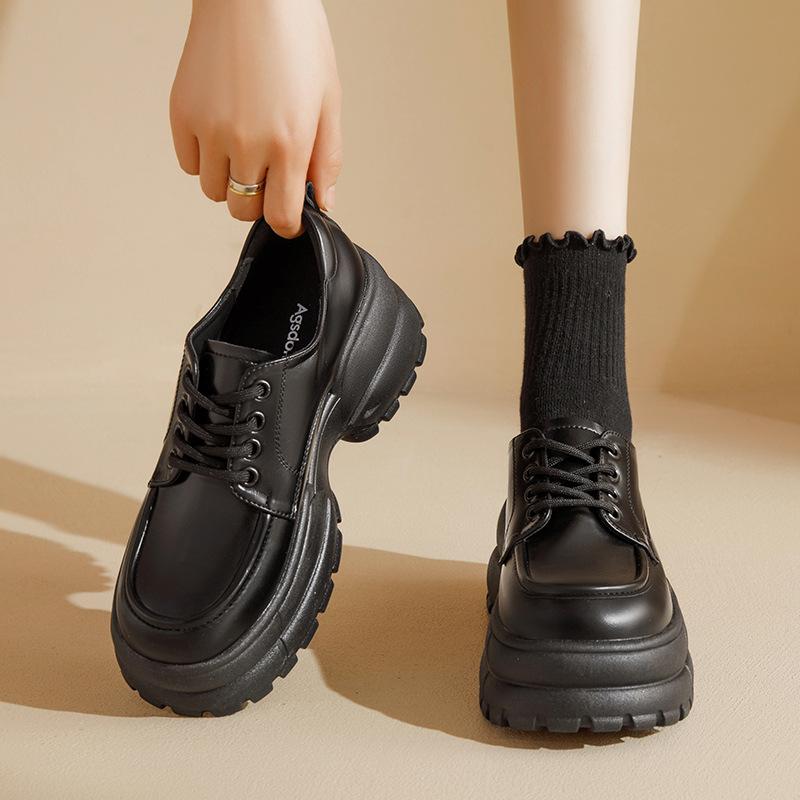 Augustine platform autumn and winter new muffin black British style small leather shoes velvet single shoes