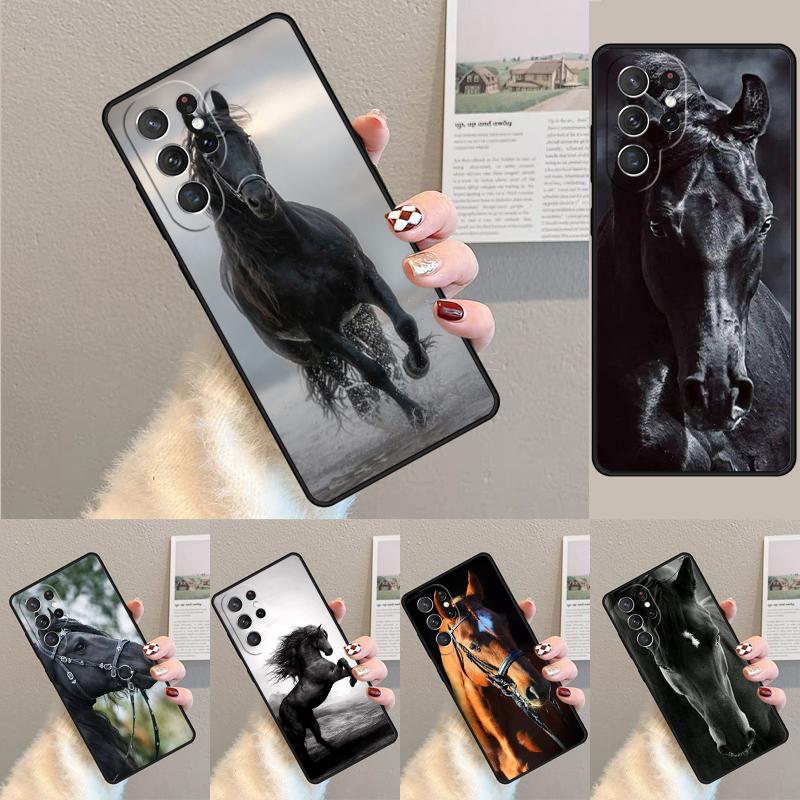 Schöne schwarze Pferd Handyhülle Cover Für Samsung Galaxy S24 S25 Ultra S21 S22 Ultra S10E Note 10 Plus Note 20 FE S23