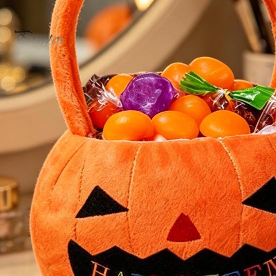 Halloween Süßigkeitentasche Kürbis Leckerchentasche, Tragbare Tasche für Kinder, Plüsch Tasche mit Großer Kapazität für Süßes oder Saures mit Weichem Griff, Party Mitgebsel Geschenk Dekoration